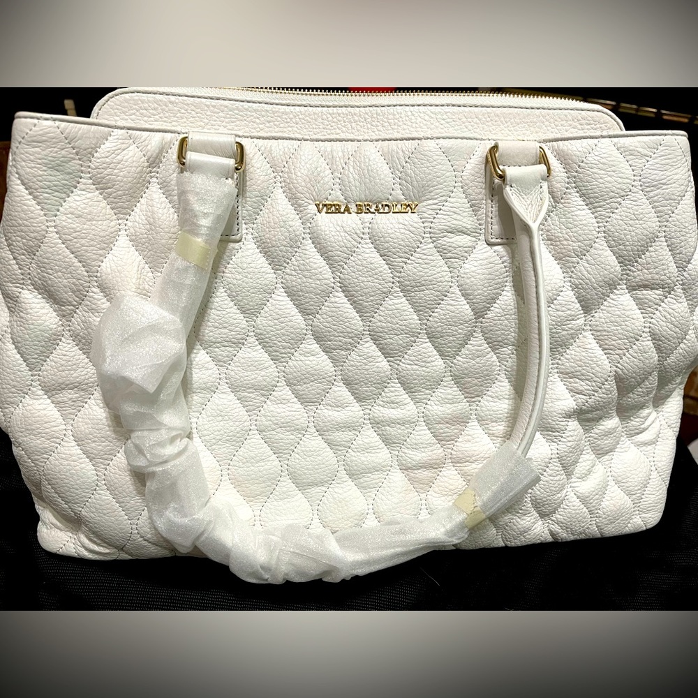 Vera Bradley White Quilted Emma Leather Tote